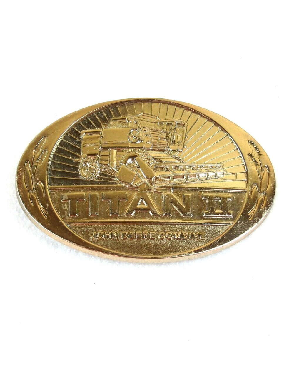 Vintage 1985 John Deere Titan II Combine Belt Buckle Tractor Brass tone Metal